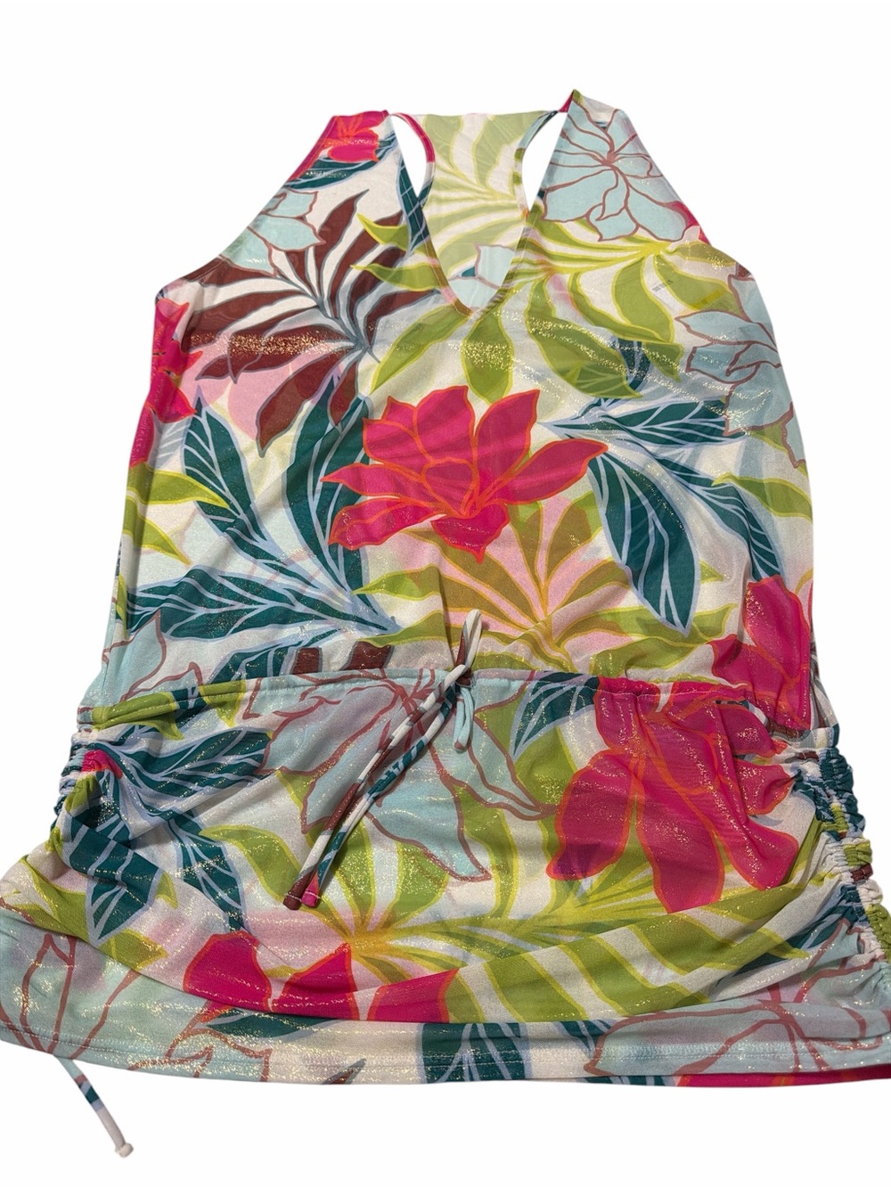 NWT Vince Camuto Swim Size M Racer Back Cover Up Dress Ruched Side Floral Palm - Picture 8 of 13